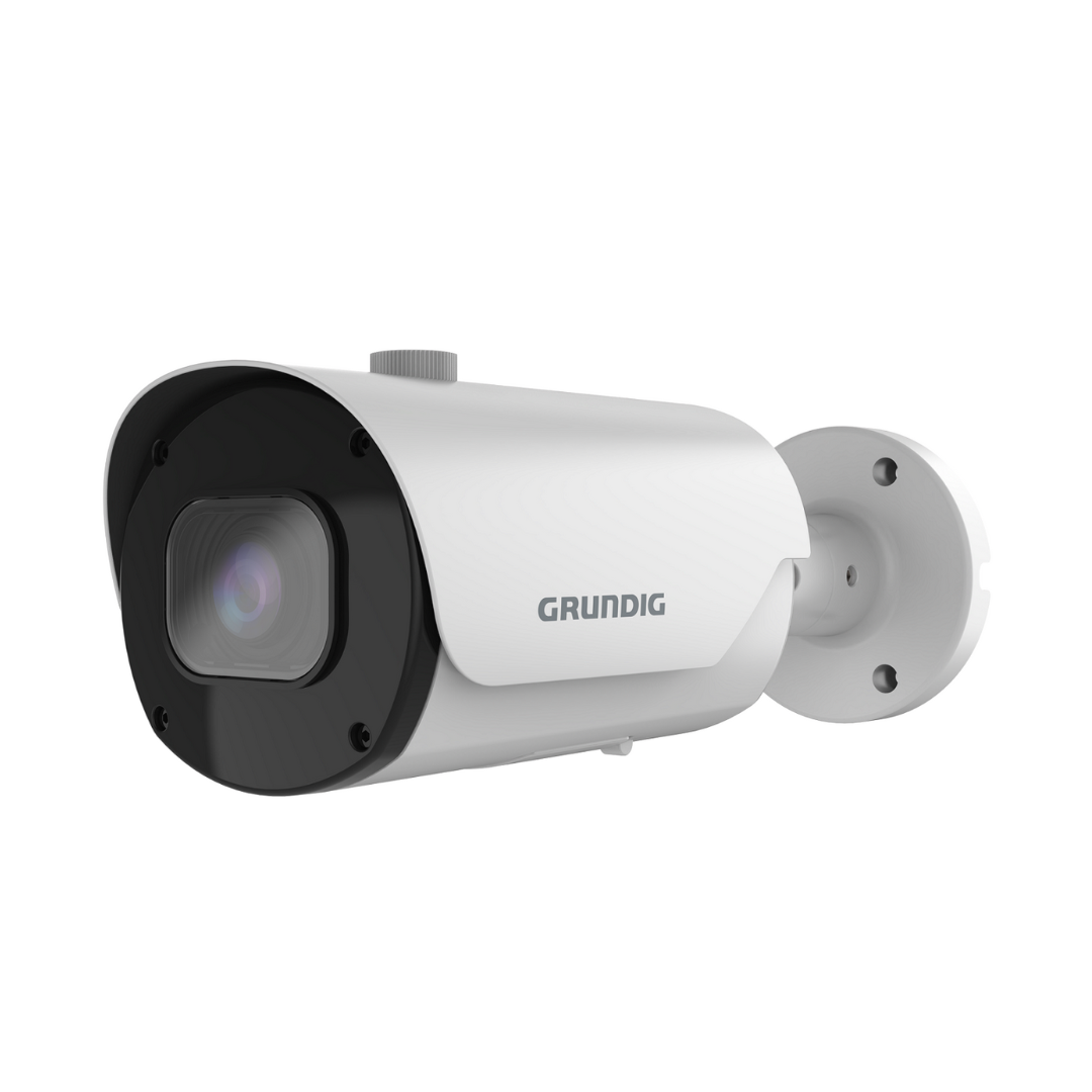 GU-CI-AC5637T – Produktfoto einer 5 MP Bullet IP-Kamera (2,8–12 mm Motor-Vario, ICR, IR-LED, WDR) vor weißem Hintergrund.