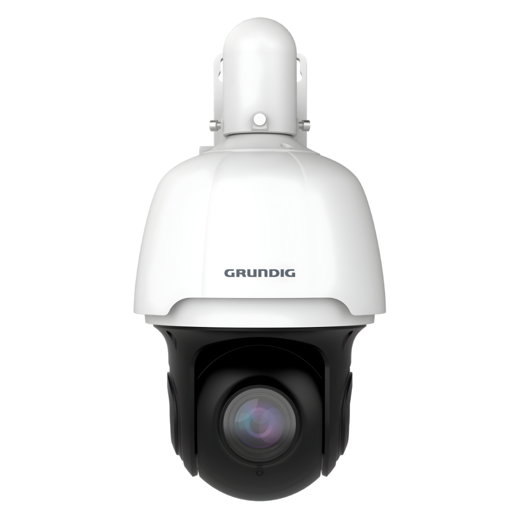 GU-CI-AP5647P – Produktfoto einer 5 MP PTZ Dome IP-Kamera (33× Zoom, ICR, IR-LED, WDR) vor weißem Hintergrund.